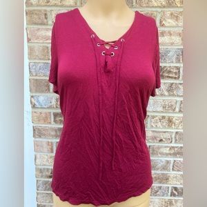 Maroon Rue21 Lace Up Casual Tshirt
